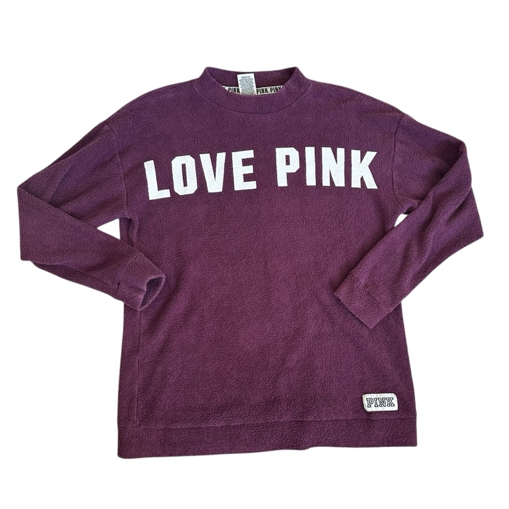 Victoria’s Secret PINK burgundy terry cloth long sleeve top short pullover shirt